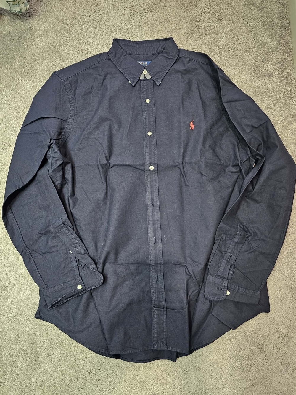 Men's Ralph Lauren Navy Button-Down Shirt with Red Pony Classic Fit Size XL